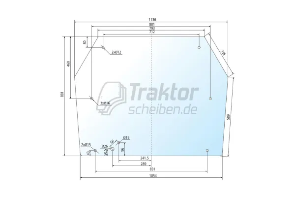 Heckscheibe klar 8-Loch VALTRA VALMET 800