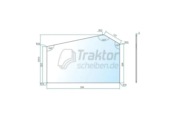 Untere Windschutzscheibe flach rechts / links für Case IH 743 / 946