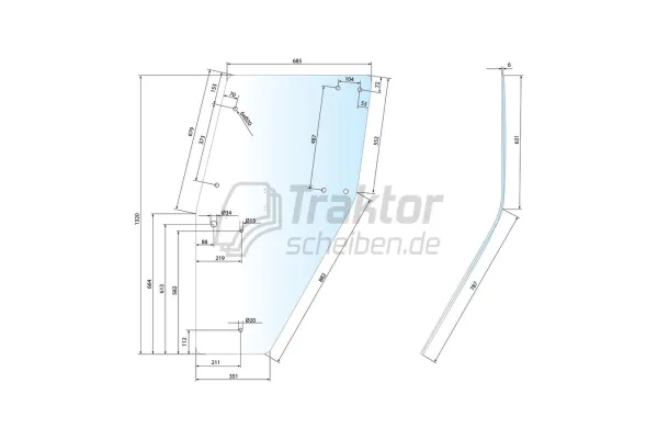 Türscheibe DEUTZ-FAHR DX 4.10–7.10 links getönt