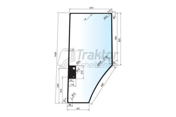 Türscheibe links getönt für JOHN DEERE 7610, 7710, 7810
