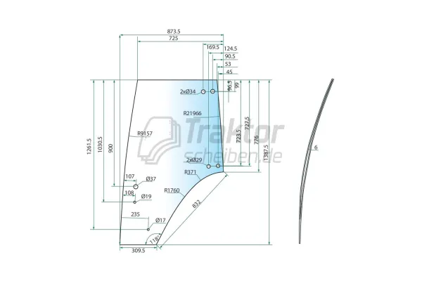 Türscheibe rechts für Fendt 311 / GT 380