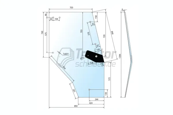 Türscheibe rechts 4-Loch für DEUTZ FAHR AgroPrima 6.06