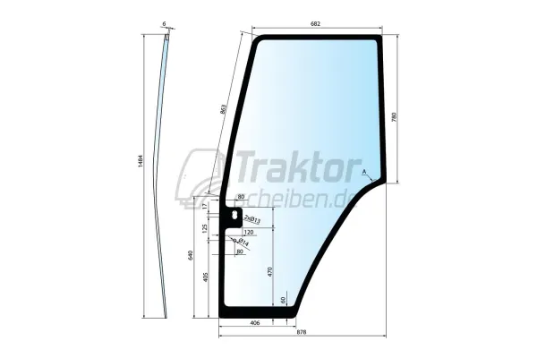 Türscheibe FORD 8360, NEW HOLLAND TL/TS/ FIAT M135 rechts