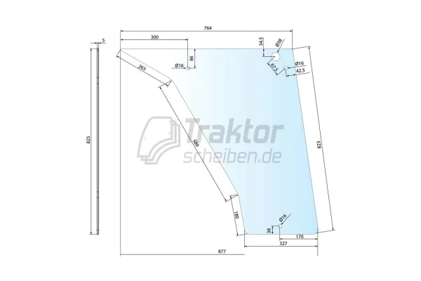 Türscheibe DEUTZ-FAHR DX 3.10–3.90 VC unten rechts/links klar